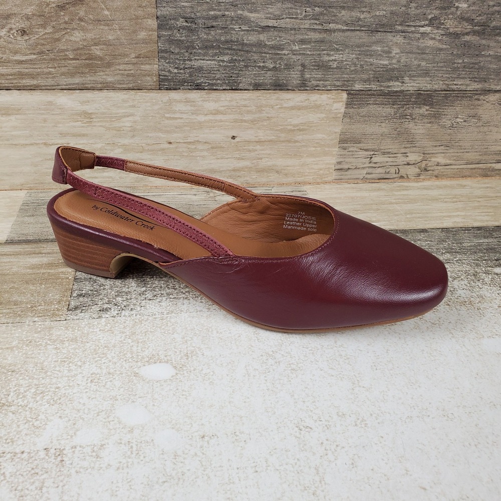 Coldwater Creek Josie Womens Pump Sz 7 M Wine Leather Slingback Low Block Heel